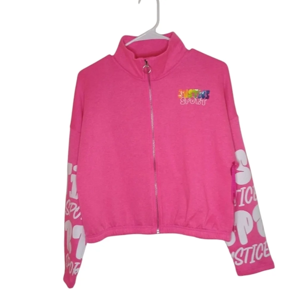 Justice Pink Zip-Up Jacket with White Lettering